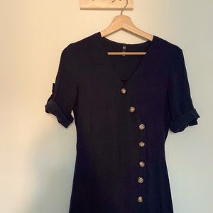 Zara TRF navy blue midi dress with buttons